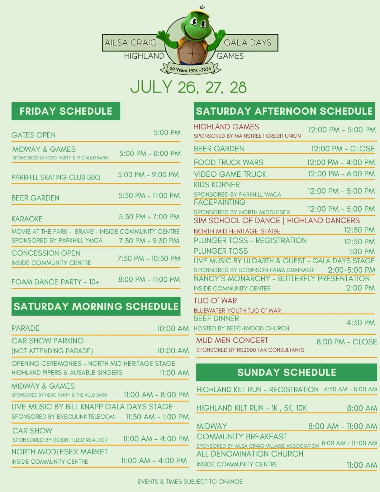 Gala Days Full Schedule 2024
