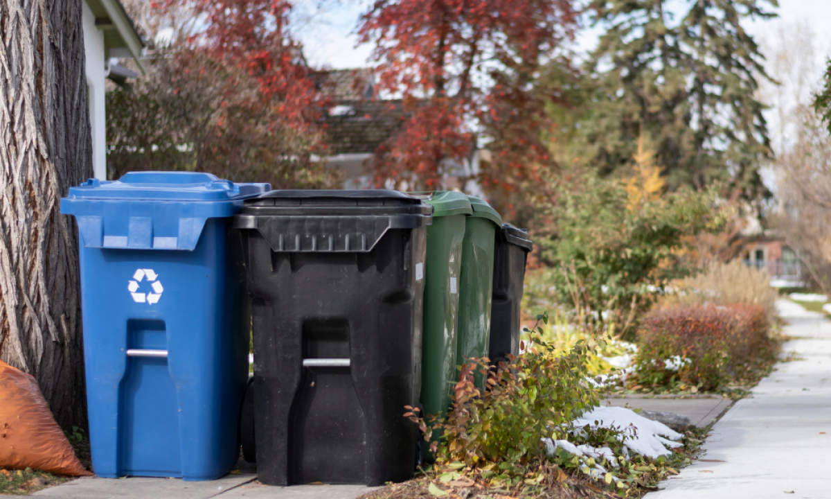 residential garbage and recycling left at curbside